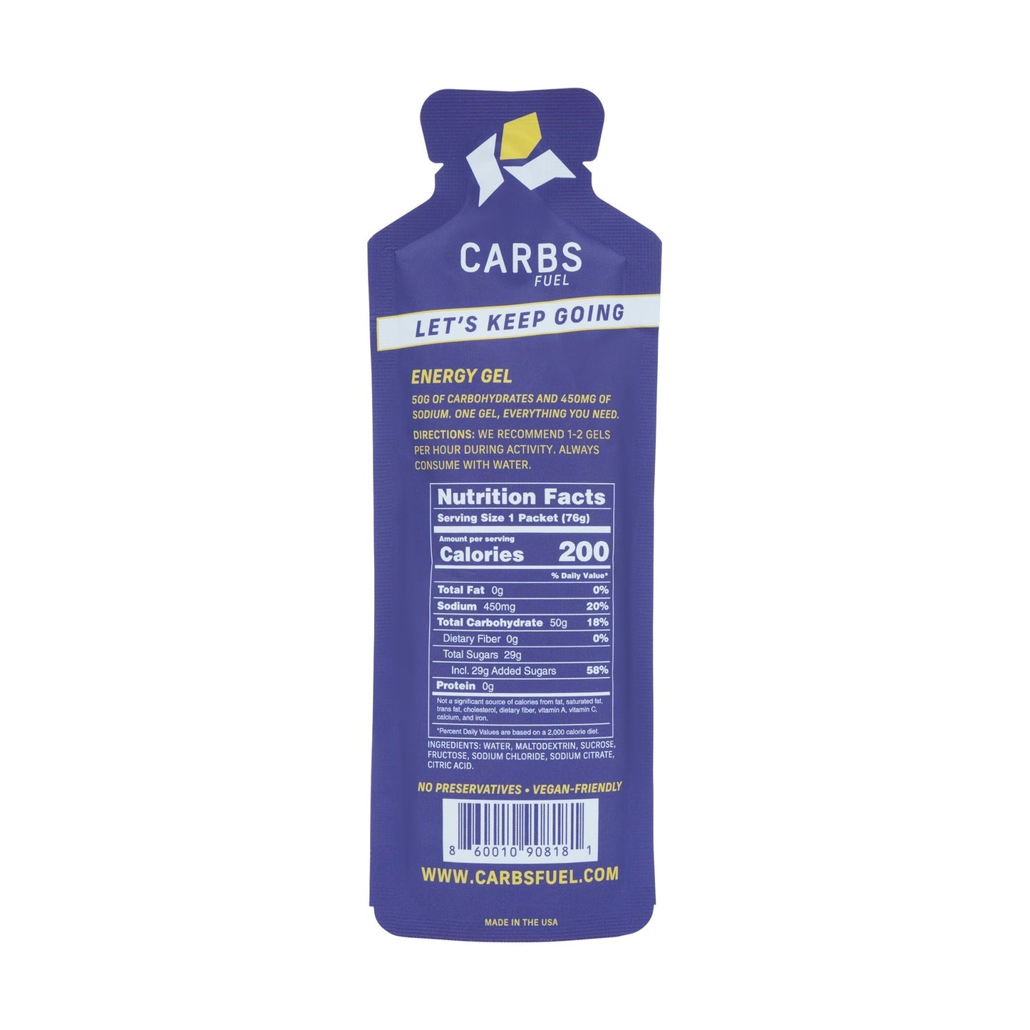 Carbs Fuel 50g Energy Gels 12ct Box Salted Original