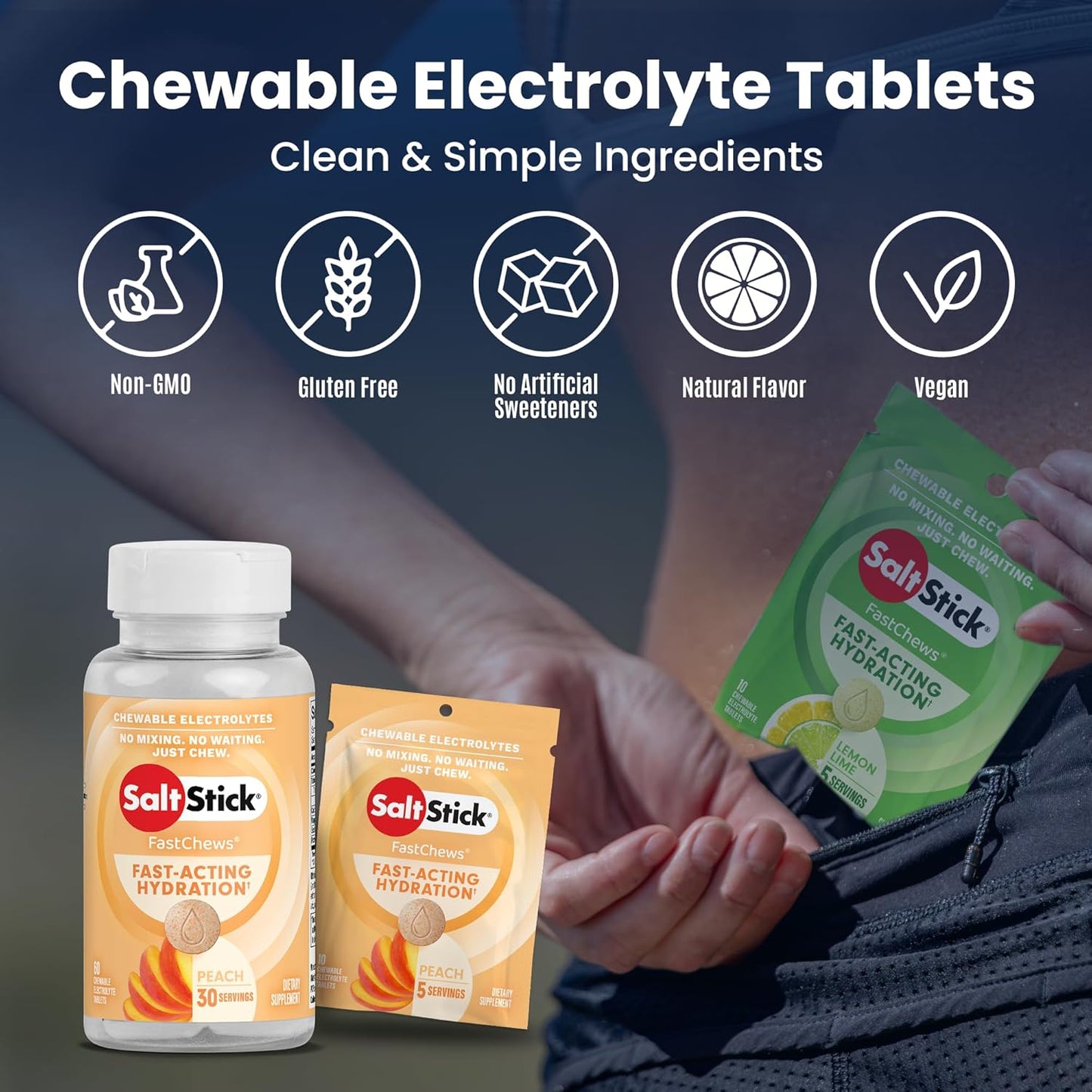 SaltStick FastChews 60ct Bottle Peach