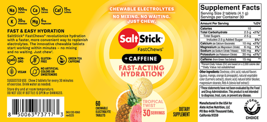 SaltStick FastChews + Caffeine 60ct Bottle Tropical Twist