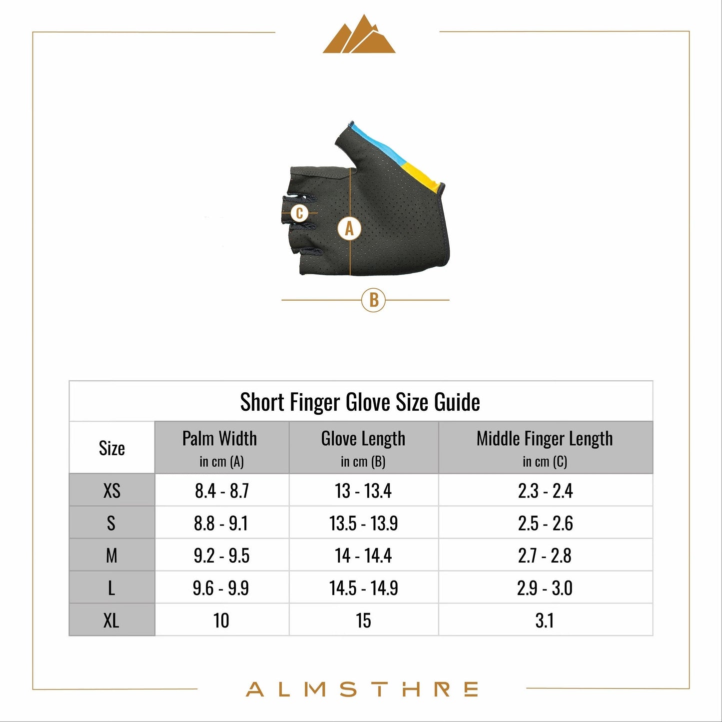 Almsthre Padded Short Finger Glove Midnight Black M