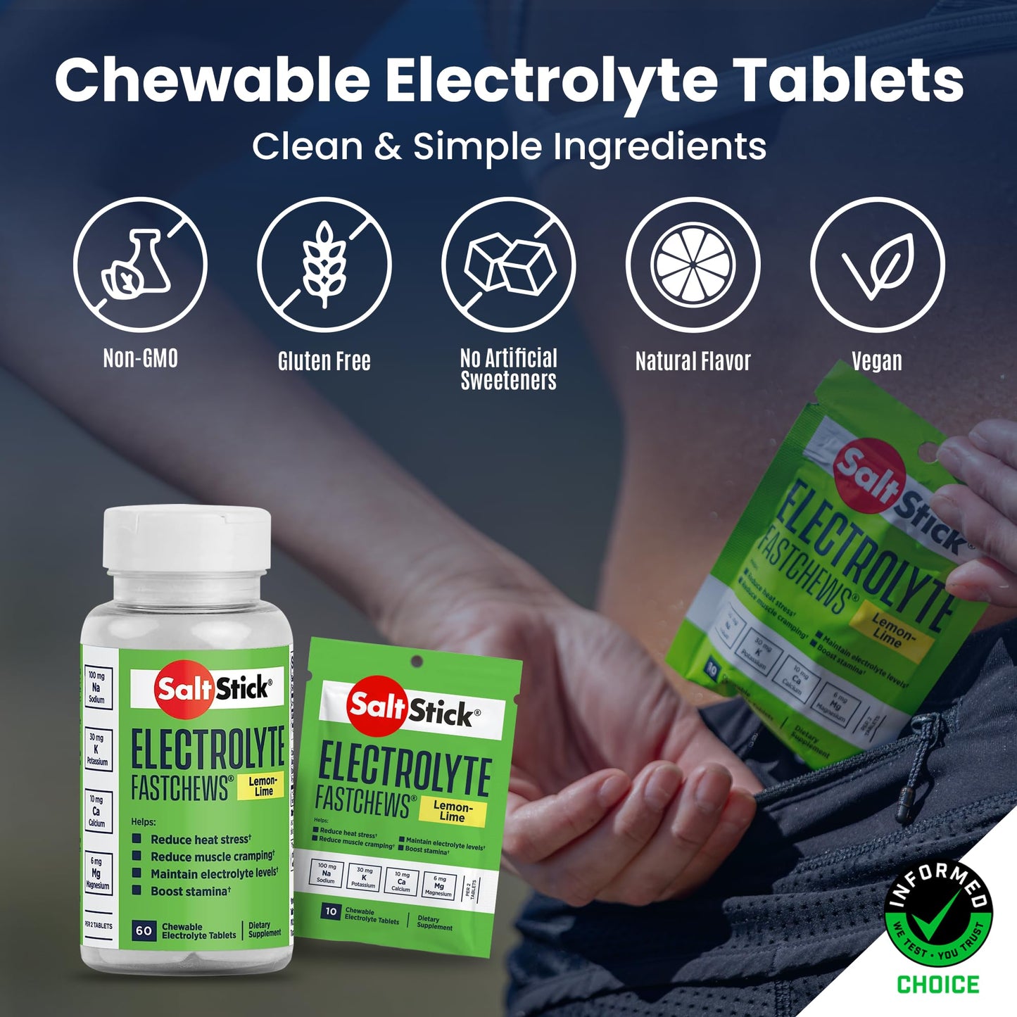 SaltStick FastChews 60ct Bottle Lemon-Lime