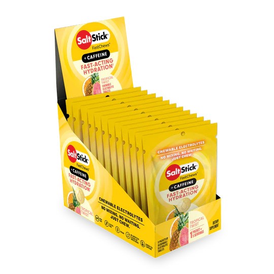 SaltStick FastChews + Caffeine 10ct Packets (Box of 12) Tropical Twist
