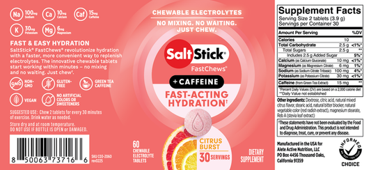 SaltStick FastChews + Caffeine 60ct Bottle Citrus Burst
